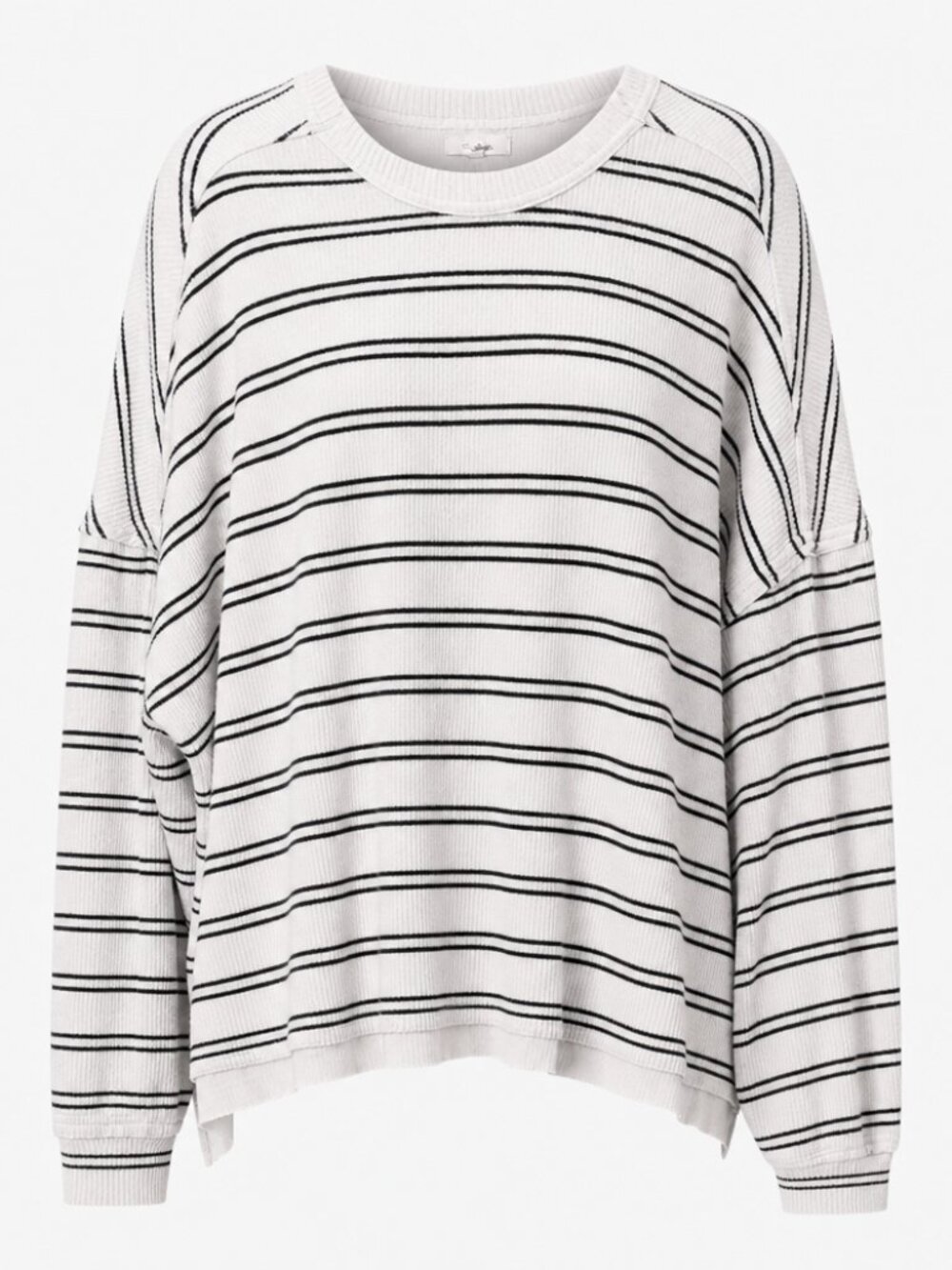 Maurices XL Ribbed Striped White and Gray Drop Shoulder Sweater Top